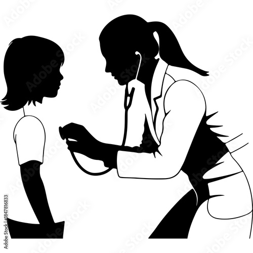 Doctor examining child with transparent background