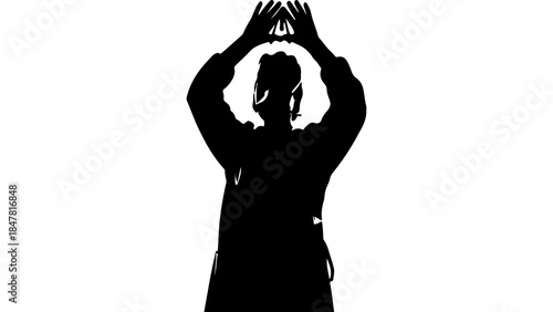 Person raising hands silhouette with transparent background