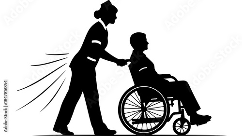 Nurse assisting patient in wheelchair with transparent background