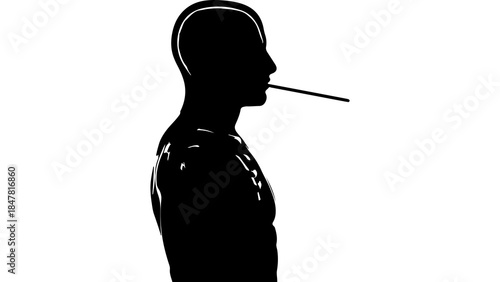 Man in profile with pipe and tie with transparent background