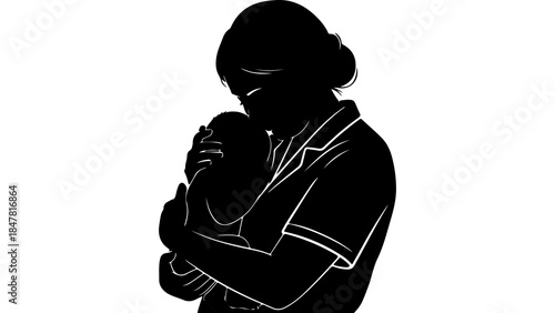 Mother holding baby silhouette with transparent background