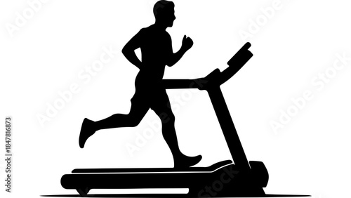 Man running on treadmill with transparent background