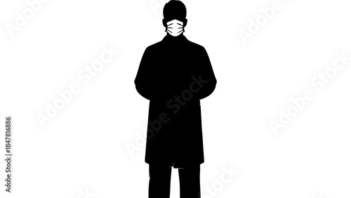 Person wearing mask and coat with transparent background