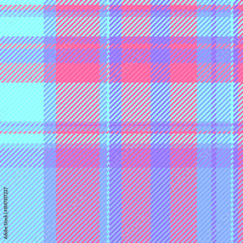 Furniture tartan fabric textile, card plaid check pattern. Tone seamless vector background texture in blue and pink colors.