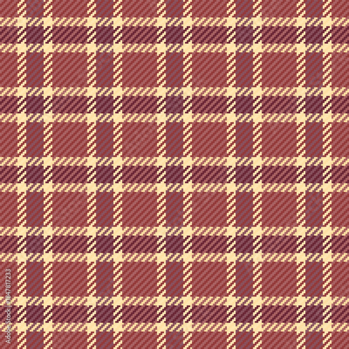 Valentine fabric background seamless, trim texture tartan pattern. Sofa textile check vector plaid in red and moccasin colors.