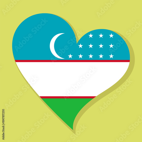 Isolated national flag of Republic of Uzbekistan. Love flag of Uzbekistan. Republic of Uzbekistan heart-shaped flag vector illustration color background.