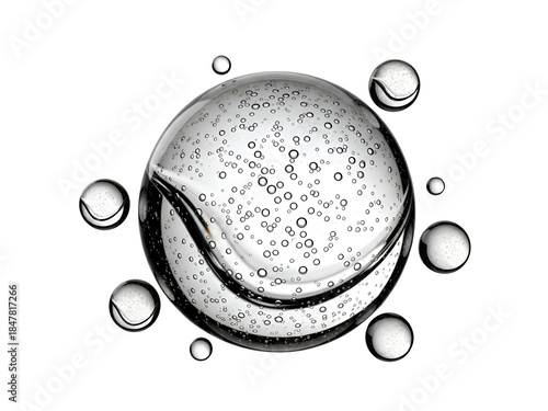 Transparent Water Bubbles with Tiny Particles on White on white background