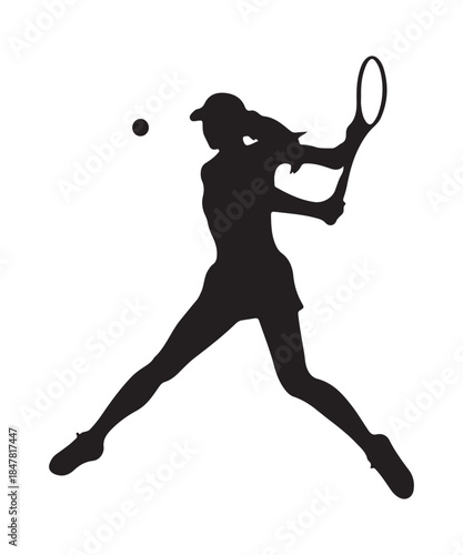 silhouette of a women long tennis player playing vector  illustration