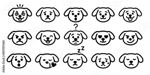 Dog faces illustrating various emotions
