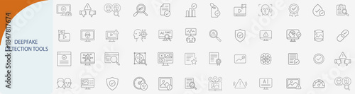 “deepfake detection icon set, minimal vector design for media forensics and biometric analysis”