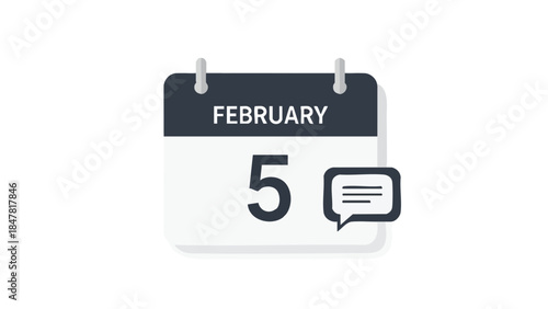 February 5th date on calendar with important message notification icon for scheduled events
