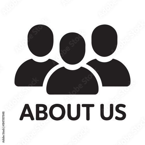 Simple icon representing three people with the text about us below