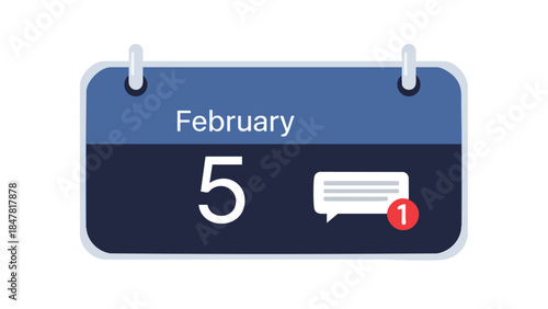 A sleek digital calendar icon showing February 5th. It highlights an unread message notification for important reminders, tasks, and communications