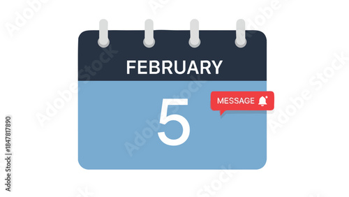 Digital calendar page displaying the fifth day of February with an urgent message alert icon indicating an important notification or upcoming event