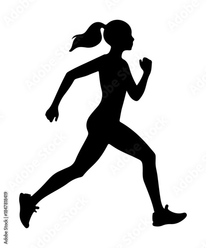 silhouette of a woman running vector art illustration
