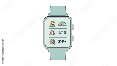 modern smartwatch displaying activity metrics and health statistics for fitness tracking
