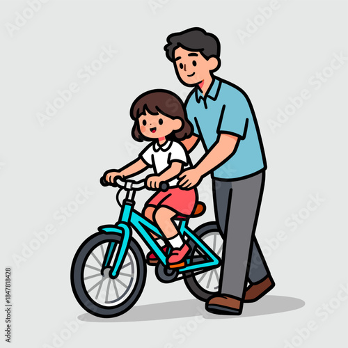 [Vector EPS]Father helping daughter learn to ride a bicycle