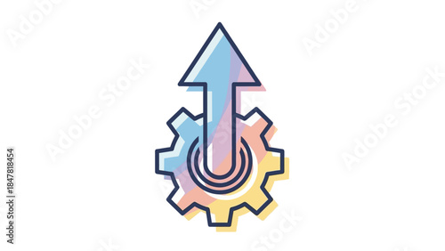 Modern Upward Arrow Integrated with Gears Symbolizing Growth and Innovation in Tech Processes