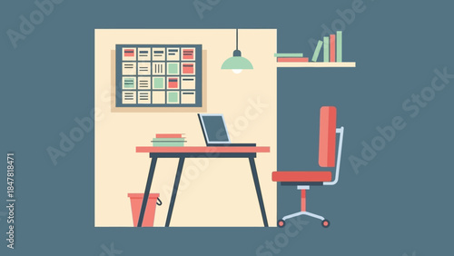 Modern working from home workspace setup with desk computer and office chair