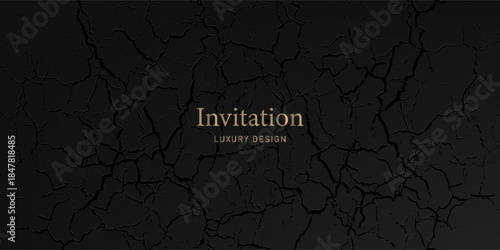 Black invitation card with abstract pattern. Premium horizontal vector for formal invite, Gift card, luxury voucher, lux business banner, prestigious gift certificate