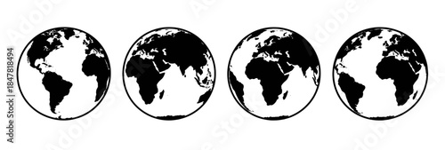 [Vector EPS]Four black and white globe illustrations representing different perspectives