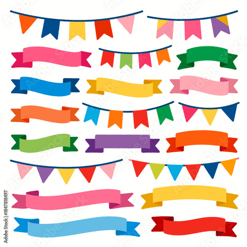 [Vector EPS]Colorful festive bunting and ribbons for various celebration events