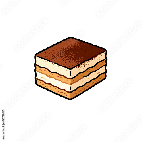 [Vector EPS]A delicious slice of tiramisu with multiple layers of cream and cocoa powder