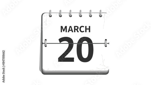 Crisp calendar page graphic showing March twentieth for temporal planning and event marking