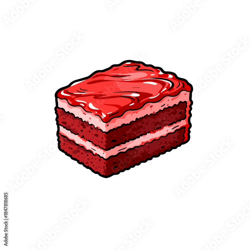 [Vector EPS]Delicious red velvet cake with creamy layers and glossy topping
