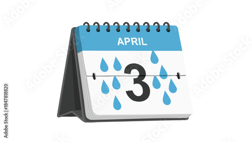 April third rainy forecast on a minimalist desk calendar illustration for weather visualization