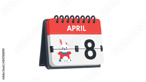 Charming illustrative desk calendar depicting April 8th with an adorable rabbit character for scheduling