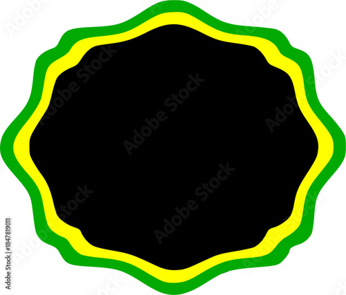 Black and yellow wavy bordered shape with green outline, multicolors, copy space for text or logo.