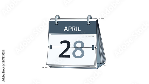 Minimalist illustration of a flip calendar displaying April 28, symbolizing important dates and scheduling events.