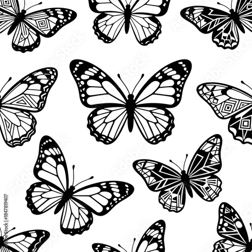 [Vector EPS]Black and white butterfly pattern with various designs
