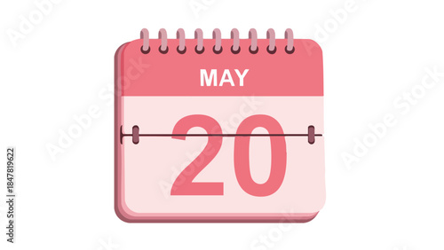 Vibrant pink desk calendar displaying the twentieth day of May, ideal for scheduling and daily planning concepts