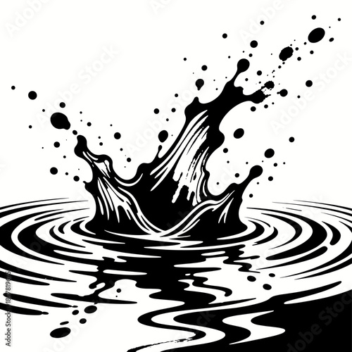[Vector EPS]Black and white splash of liquid creating ripples on water surface
