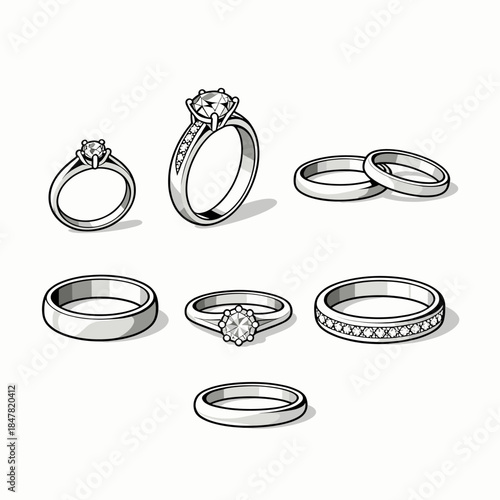 [Vector EPS]Various elegant rings showcasing different designs and styles for fashion jewelry