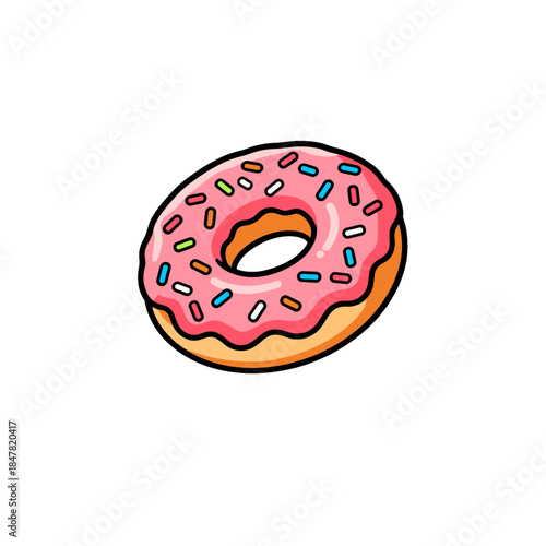 [Vector EPS]A delicious donut with pink frosting and colorful sprinkles