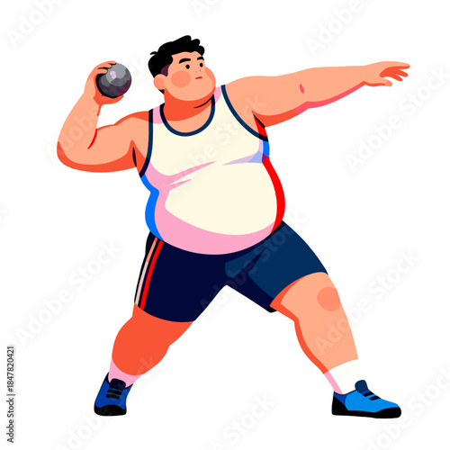 [Vector EPS]Male athlete preparing to throw shot put in sports competition