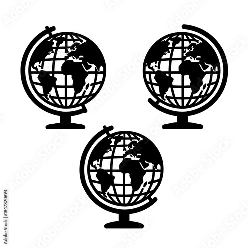 [Vector EPS]Black silhouettes of three globes representing global education and knowledge