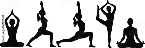 Yoga pose silhouette, meditation vector icon, flexibility posture graphic, mindfulness exercise art, spiritual balance figure, cad drawing flat vector illustration