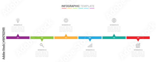 Vector Infographic design business template with icons and 6 options or steps. Can be used for process diagram, presentations, workflow layout, banner, flow chart, info graph