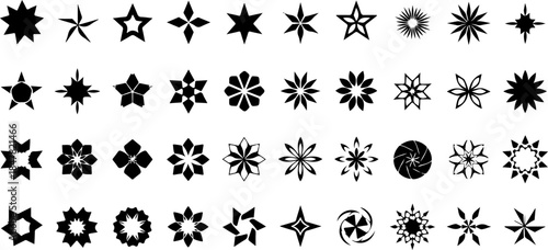 Collection of various black star shapes on white background