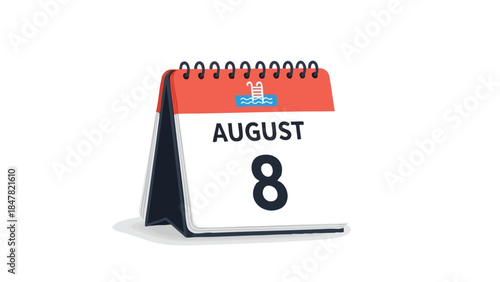 August 8th calendar page with a swimming pool symbol suggesting summer plans and leisure activities