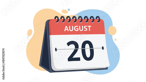 Modern illustrated August 20th desk calendar reminder for important dates events appointments scheduling and planning concept