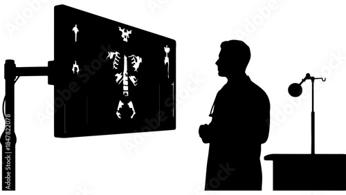 Radiology examination with doctor and x-ray display
