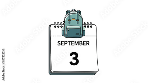 Illustrated September 3rd Calendar Day with School Backpack Highlighting Back to School Season and Academic Planning