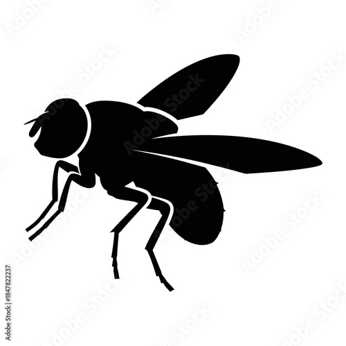 Silhouette of a Fly Insect Simple Black and White Vector Graphic for Nature and Pest Control Concepts
