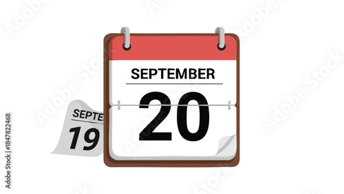 Vibrant graphic art of a flip calendar. It shows September 20 with September 19 turning over. This signifies forward momentum, chronological daily