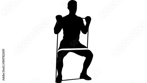Man exercising with resistance band with transparent background